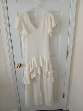 Elegant Cream Ruffle Midi Dress